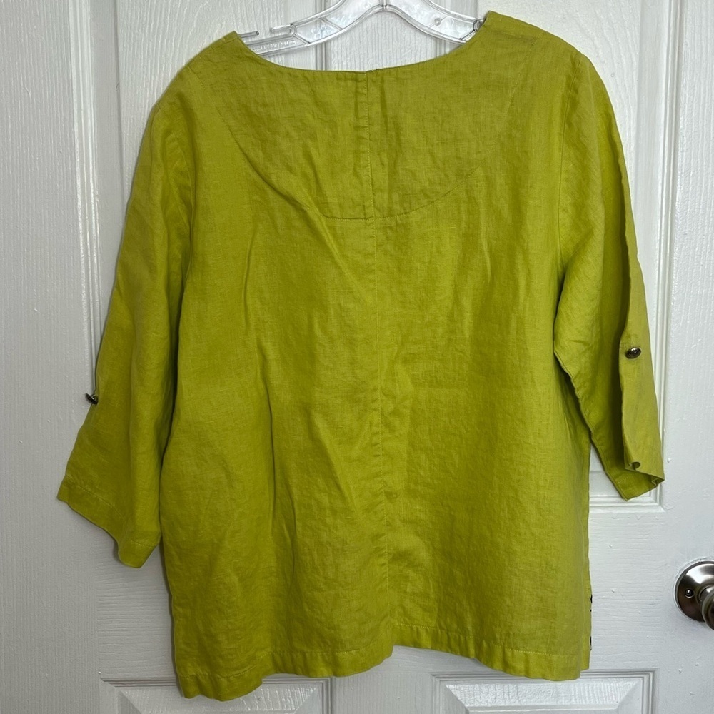 MULTIPLES Lime Green Linen Blend 3/4 Sleeve Women's Top | size Petite Large - Picture 8 of 10